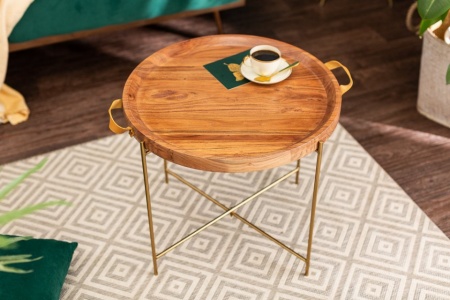 Elegante bijzettafel MONSOON 55 cm verguld acaciahout afneembaar blad - Img 3