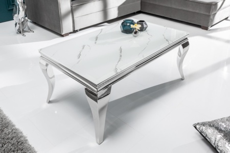 Elegante salontafel MODERN BAROK 100cm glazen blad in marmerlook roestvrijstalen poten - Img 3
