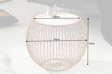 Elegante salontafel STORAGE 41 cm goud witte opbergmand met dienblad - Img 2