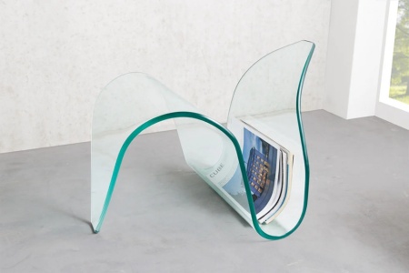 Extravagante glazen bijzettafel met opbergvak voor tijdschriften transparant 60cm - Img 3