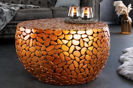 Extravagante salontafel STONE MOSAIC 72 cm koper handgemaakte mozaïek optiek - Img 5