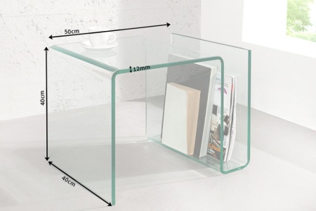 Glazen Bijzettafel transparant 50 cm met opbergvak voor tijdschriften - Img 7