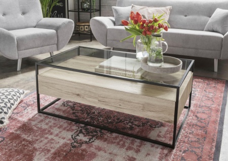 Glazen salontafel met 2 laden 110 cm MDF Sonoma - Img 5