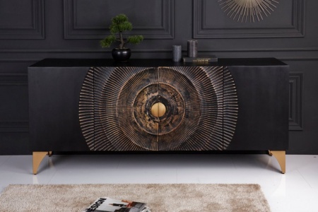 Handgemaakt dressoir Black Golden 177 cm zwart goud mangohout - Img 3