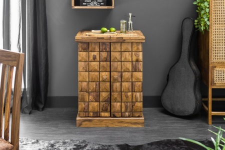 Handgemaakte barkast MOSKOU 130 cm Sheesham houtsteen afwerking 3D-effect - Img 3