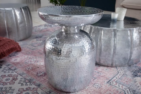 Handgemaakte bijzettafel 36 cm zilver hamerslag design - Img 4