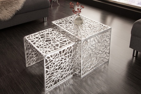 Handgemaakte Design Salontafel Zilver ABSTRACT 49 cm set van 2 - Img 3
