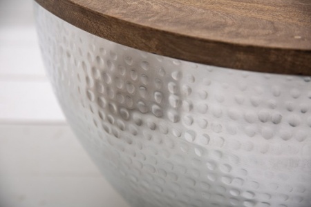 Handgemaakte salontafel 60cm zilver mangohout met opbergruimte - Img 8