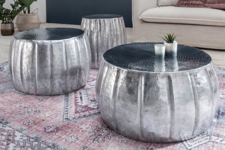 Handgemaakte salontafel MARRAKESH 65cm zilver met gehamerd design - Img 7