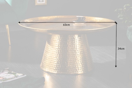 Handgemaakte salontafel ORIENT 63 cm goud met Volledig gehamerd blad design - Img 3