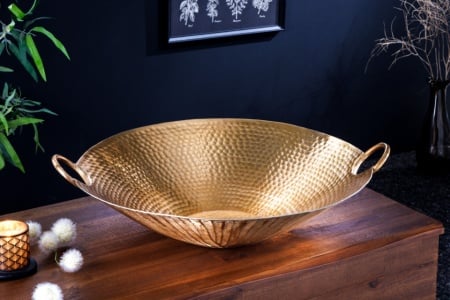 Handgemaakte sierschaal ORIENT 55cm goudkleurig metaal gehamerd design - Img 3