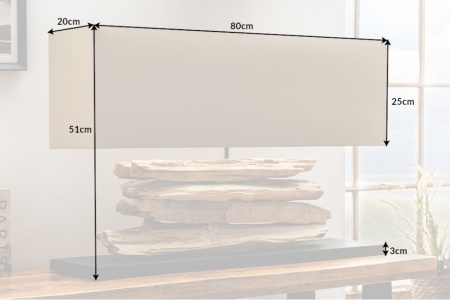 Handgemaakte tafellamp 80 cm beige drijfhout voet met linnen kap - Img 3