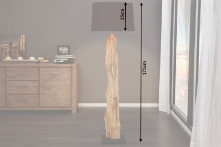 Handgemaakte vloerlamp 175 cm zwarte lamp van drijfhout met linnen kap - Img 3
