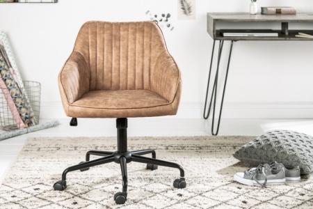 In hoogte verstelbare bureaustoel vintage taupe met armleuningen draaistoel - Img 3
