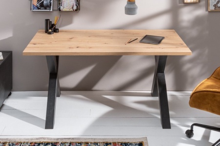 Industrieel bureau MONTREAL 140 cm knoestig eiken met zwart X-frame - Img 4