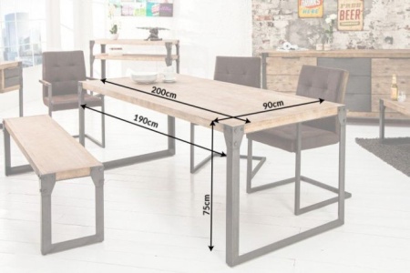 Industrieel design eettafel FACTORY 200cm acacia wit gekalkt - Img 2