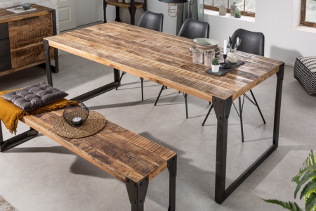 Industrieel Eettafel Massief mangohout industrieel design eettafel 160 cm - Img 8