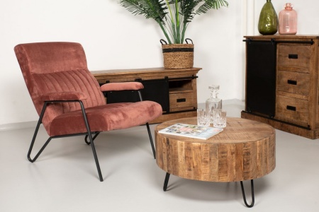 Industrieel Ronde Salontafel - 70x70 cm - rustiek mangohout/ijzer - Img 3