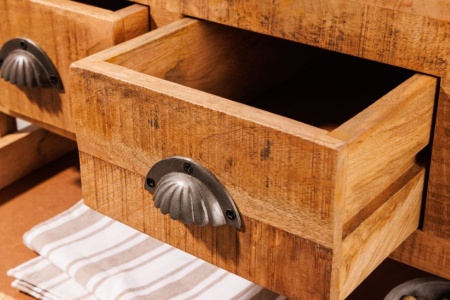 Industriële barkast BODEGA 86 cm mangohouten trolley met wijnrek - Img 5
