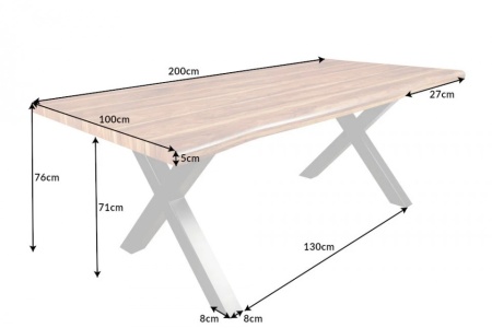 Industriele boomrand eettafel WILD 200cm naturel notenhout look met X-frame - Img 2