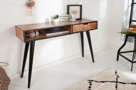 Industriële console tafel of bureau tafel INDUSTRIAL 120cm Mango met zwarte poten - Img 4