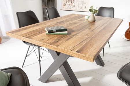 Industriële eettafel 140 cm eiken look met zwarte X-poten - Img 4