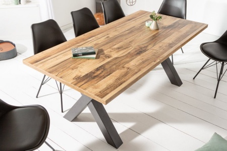 Industriële eettafel 160cm eiken look met zwarte X-poten - Img 3