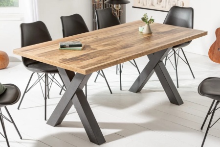 Industriële eettafel MONTREAL 180cm eiken look met zwarte X-poten - Img 4