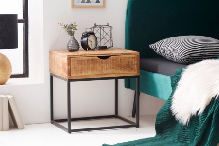 Industriële mangohout salontafel zoals bijzettafel met Lade 45 cm - Img 2