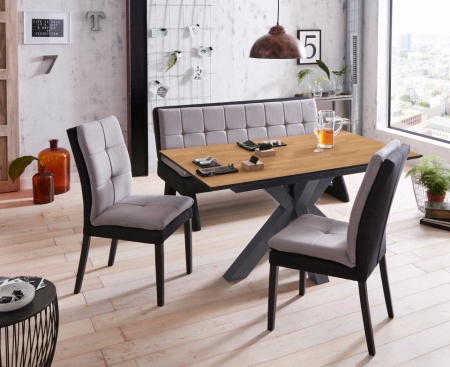 Industriële Uitschuifbaar Design eettafel 160-210cm eiken look - Img 6