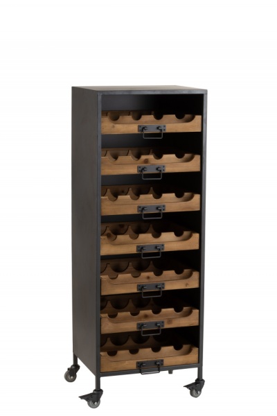 Kast Op Wielen 7 Laden Voor Wijnflessen Metaal/Hout Naturel - Img 4