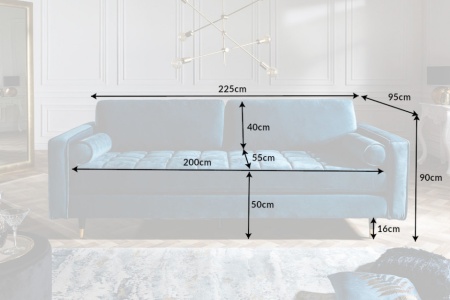 Luxe design 3-zitsbank 225 cm zitcomfort pocketvering stof fluweel aqua - Img 2