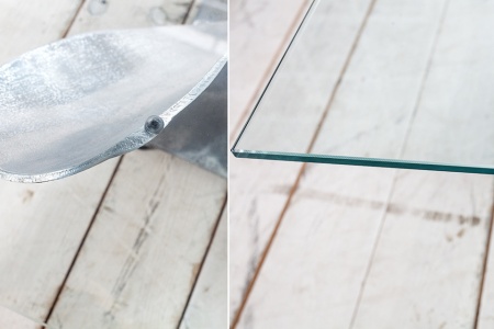 Maritieme salontafel OCEAN L 85cm zilveren antieke scheepsschroef met glazen blad - Img 5