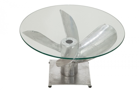 Maritieme salontafel OCEAN M 60cm zilveren antieke scheepsschroef met glazen blad - Img 7
