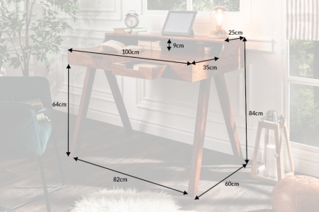 Massief bureau MONSOON 100 cm acacia bureau met een opvallende afwerking - Img 2