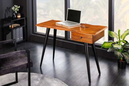 Massief bureau WILD 110 cm acaciahouten boomrand met metalen ladepoten - Img 4