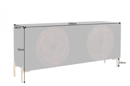 Massief dressoir MANDALA 160 cm mangohout zwart gouden poten - Img 2