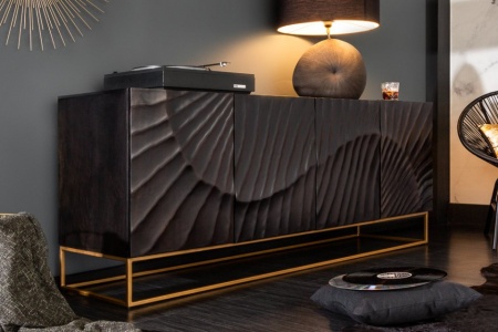 Massief dressoir SCORPION 177 cm van zwart mangohout, gedetailleerd 3D-houtsnijwerk - Img 2