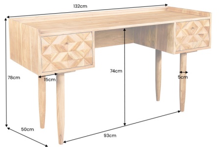 Massief houten bureau ALPINE 135 cm natuurlijke acaciahoningafwerking met opberglades - Img 3