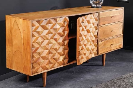 Massief houten dressoir ALPINE 145 cm natuurlijke acacia retro-design met honingkleurige afwerking - Img 5