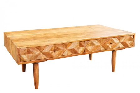 Massief houten salontafel ALPINE 102 cm natuurlijke acaciahoningafwerking met opbergladen - Img 6