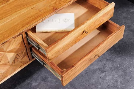 Massief houten tv-lowboard ALPINE 145 cm natuurlijke acacia retro-design met honingkleurige afwerking - Img 7