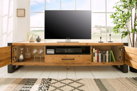 Massief tv-bord BIG 200 cm wild eiken geolied lowboard in industrieel design - Img 8