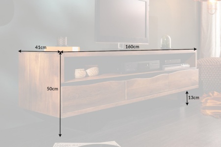 Massief tv-bord MAMMUT 160 cm acacia honingkleurig metalen lowboard met boomrand - Img 2