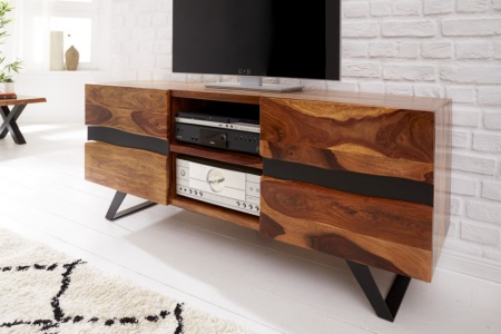 Massief TV lowboard AMAZONAS 160cm bruin sheesham hout met boomrand - Img 3