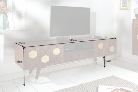 Massief tv-lowboard MISTER 140cm acacia bruin goud retro design - Img 2