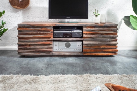 Massief tv-lowboard RELIEF 150 cm rookafwerking Sheesham hout met een uitgewerkte voorkant - Img 5