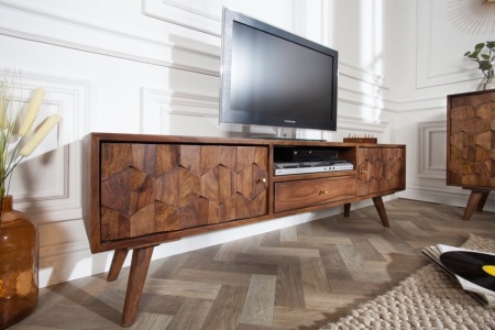Massief tv-meubel MYSTIC LIVING 140cm acaciabruin 3D-oppervlak massief hout - Img 3