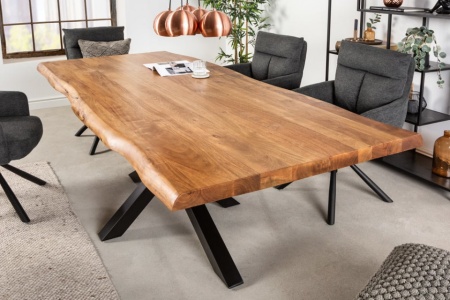 Massieve boomstam eettafel MAMMUT NATURE 220cm acacia 6cm tafelblad sterframe - Img 3