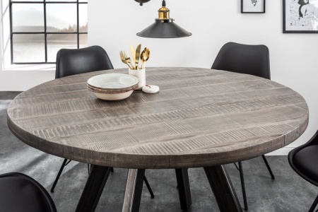 Massieve eettafel 120cm rond grijs mangohout gebogen poten - Img 2